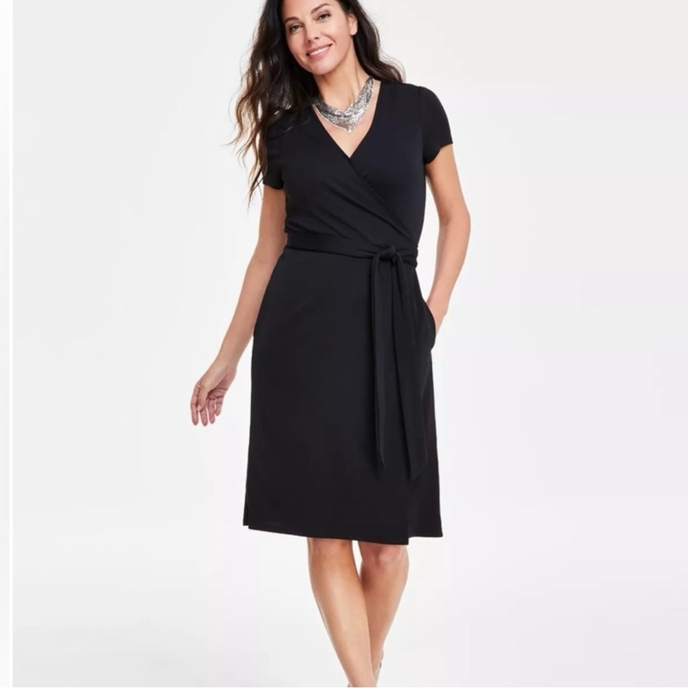 INC International Concepts Black and White Wrap Midi Dress